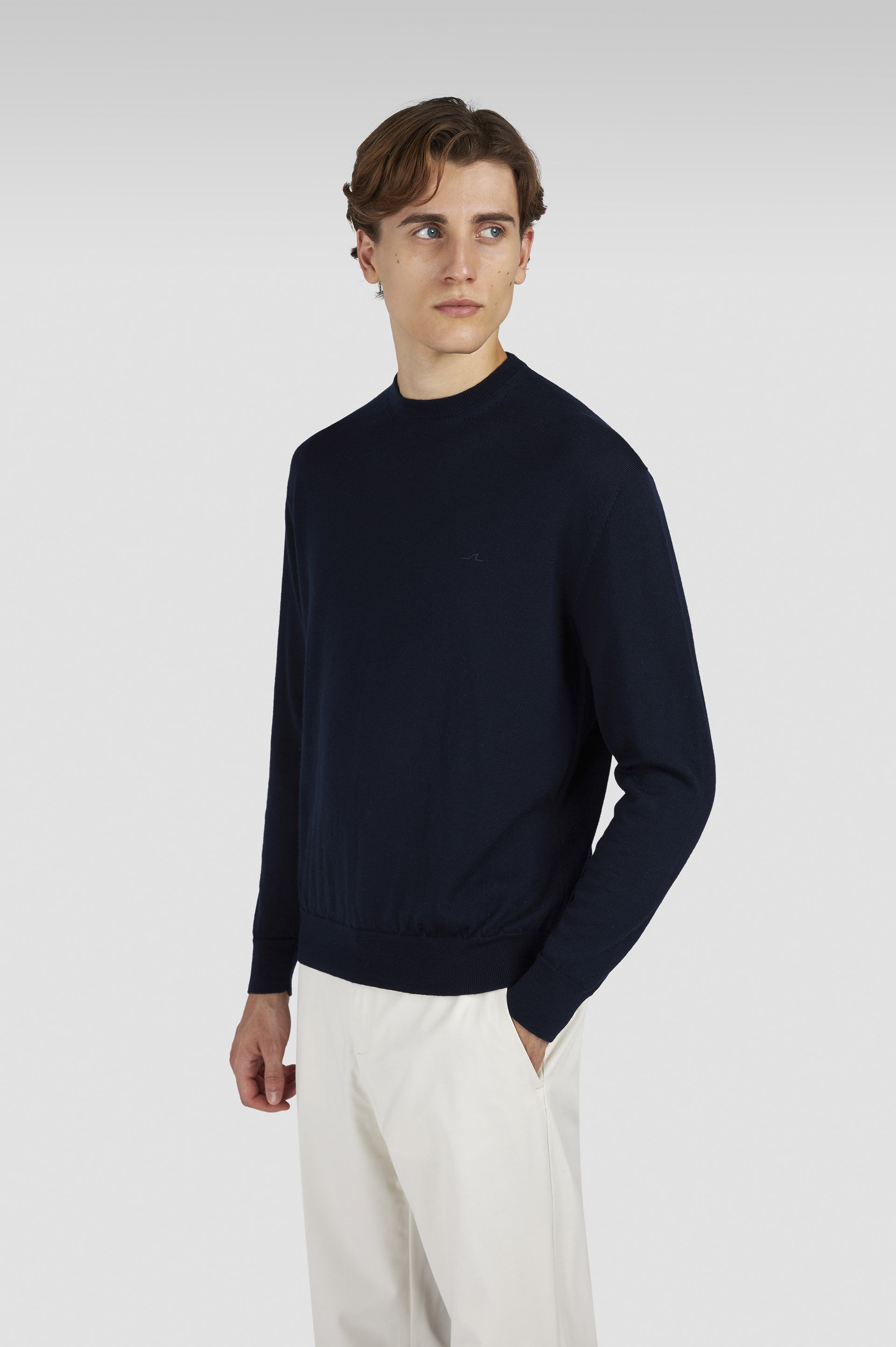 SOFT COOL TOUCH WOOL CREWNECK SWEATER WITH SHARK FIN EMBROIDERY - 6