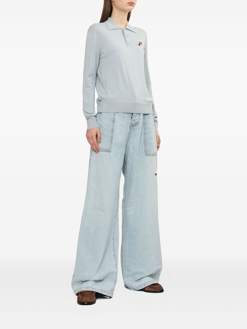 bear-embroidered polo-neck sweater - 2