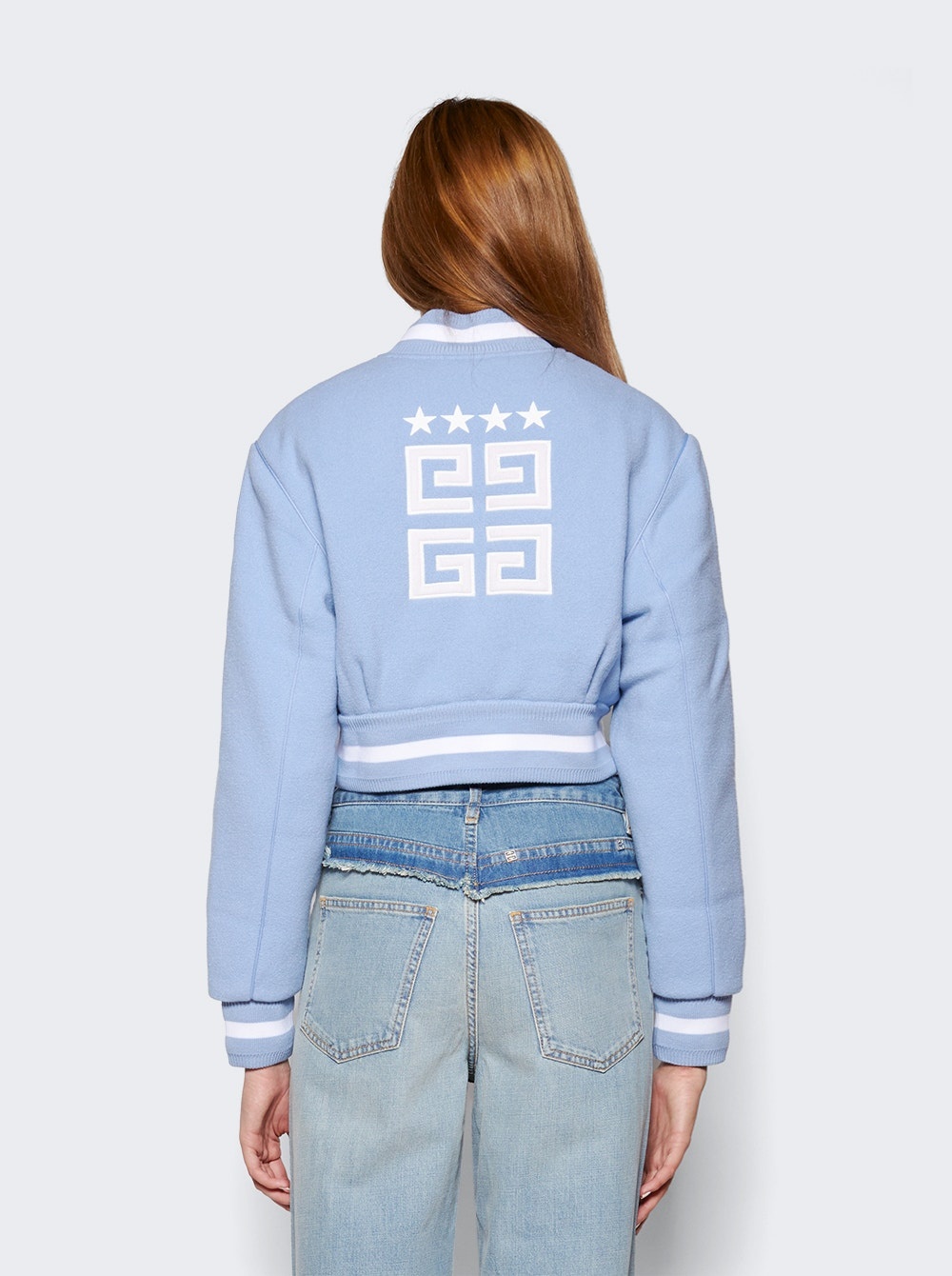 Cropped Wool Varsity Jacket Light Blue - 5