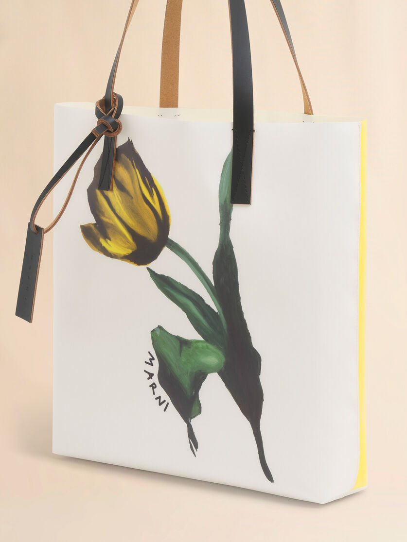 WHITE AND YELLOW FABRIC TRIBECA TOTE WITH TULIP PRINT - 5