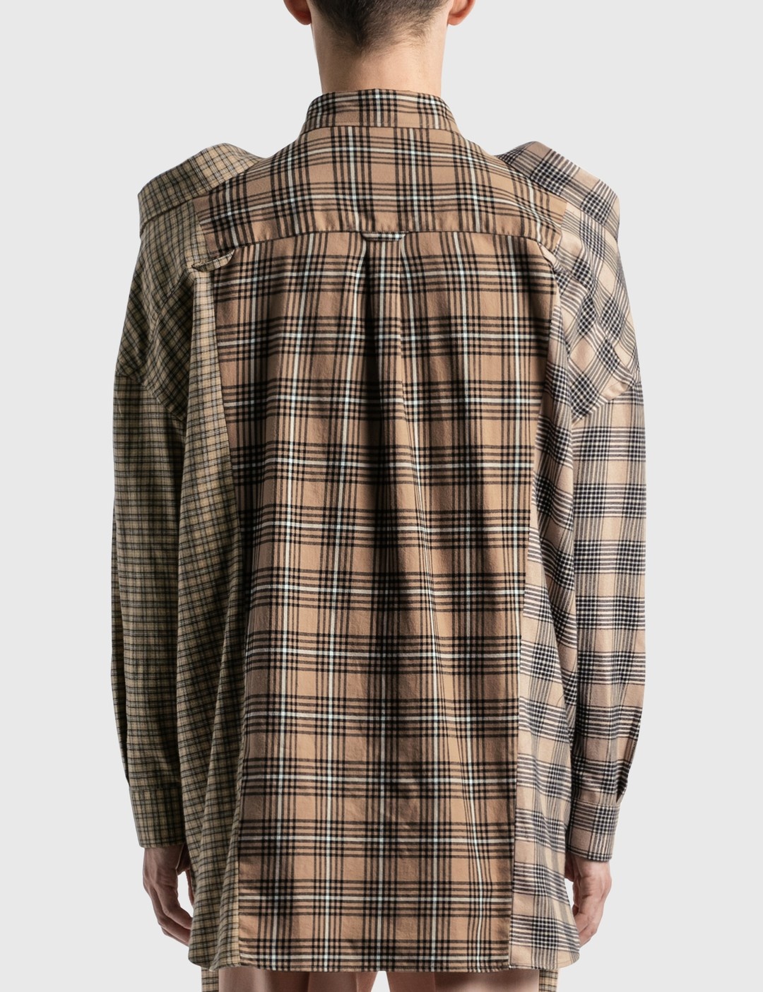 CONTRAST CHECK COTTON FLANNEL RECONSTRUCTED SHIRT - 3