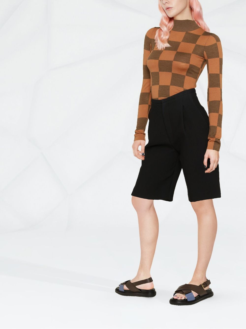 checkerboard-pattern polo shirt - 3