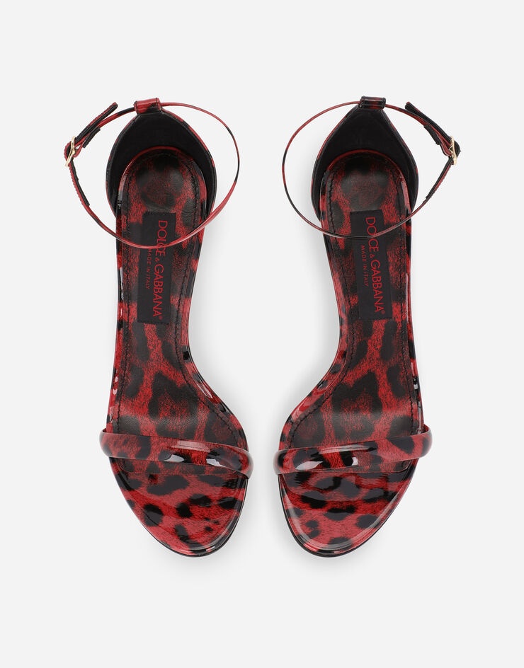 Leopard-print patent leather sandals with red base - 4