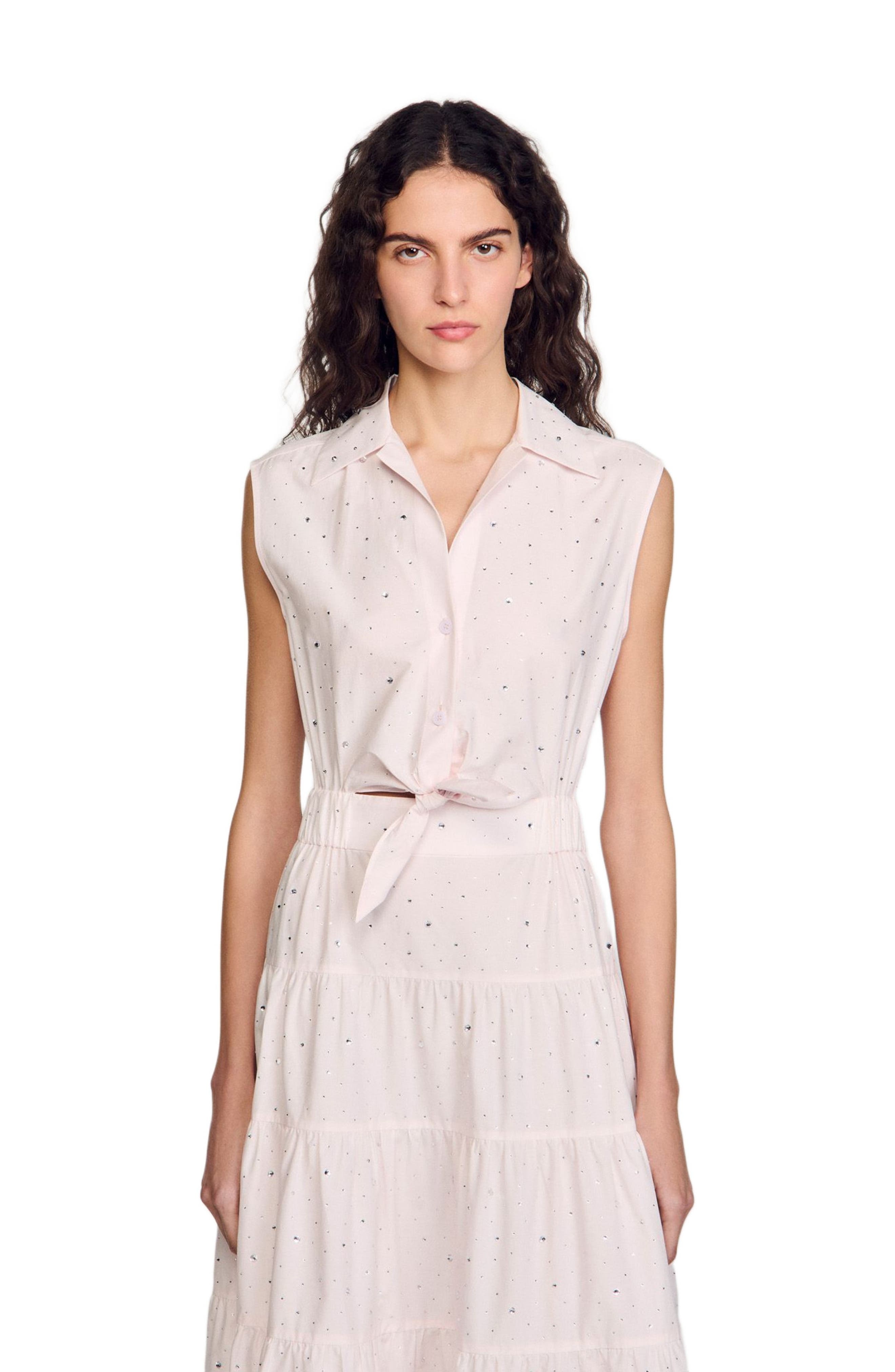 SANDRO Rhinestone tie-front maxi dress in Light Pink at Nordstrom - 3