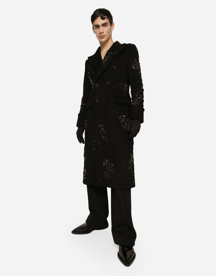 Double-breasted coat with embroidery and stones - 6