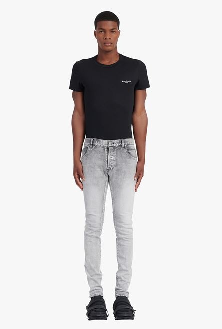 Slim cut faded light gray cotton jeans with embossed Balmain logo - 4