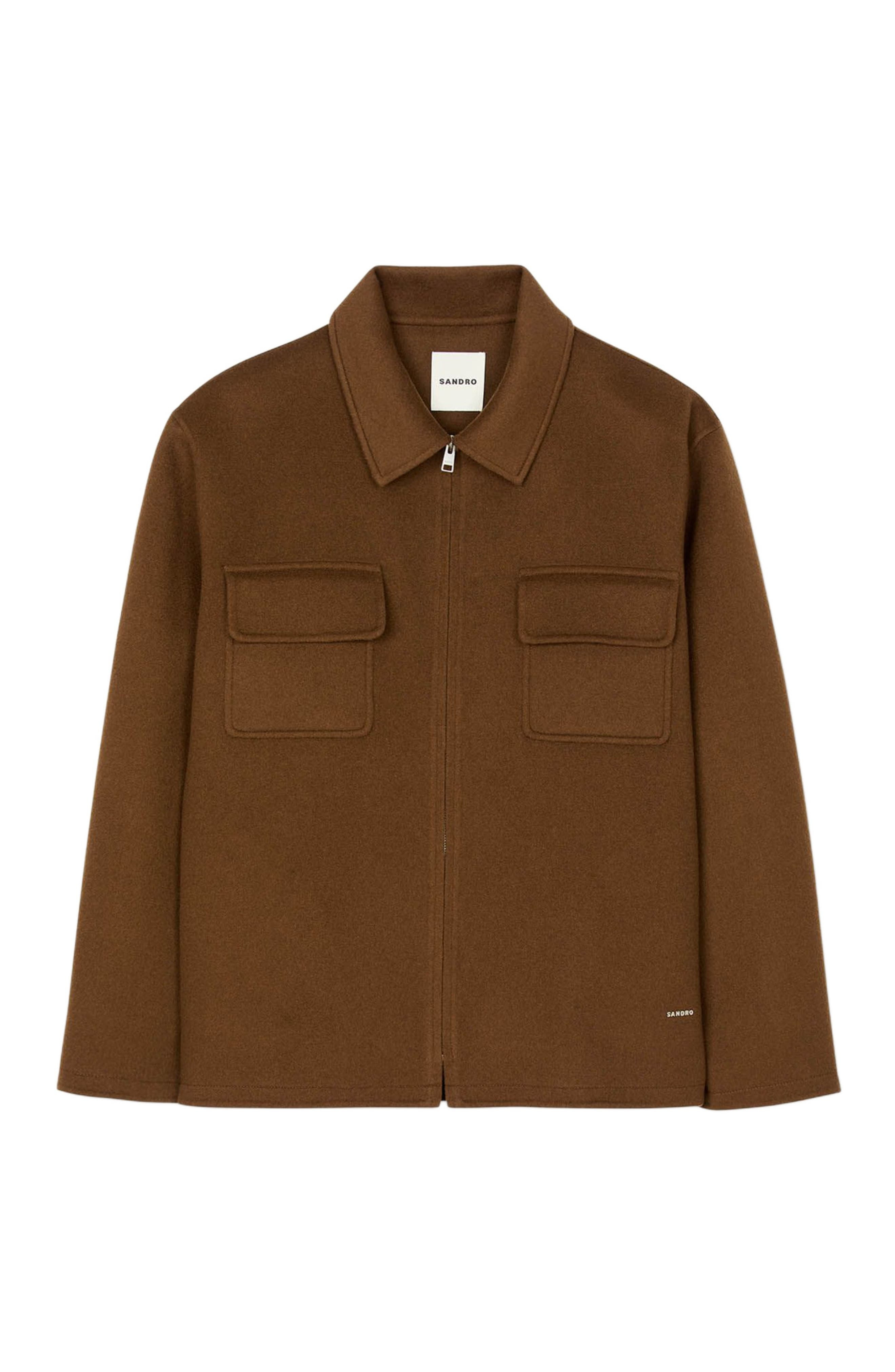 SANDRO Zipped overshirt in Tobacco Brown at Nordstrom - 6