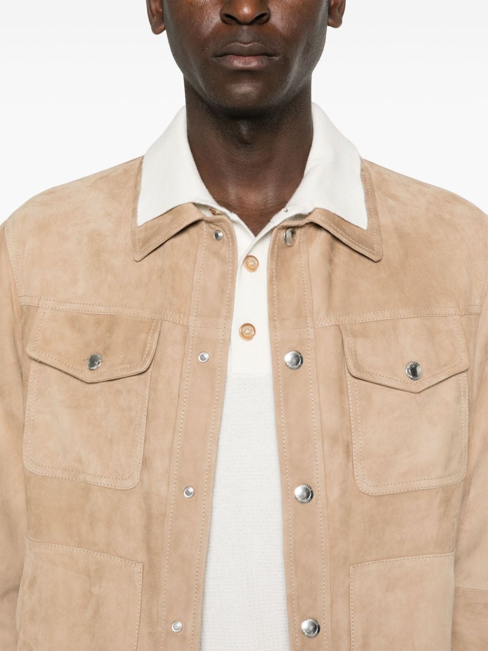 classic-collar leather shirt jacket - 5