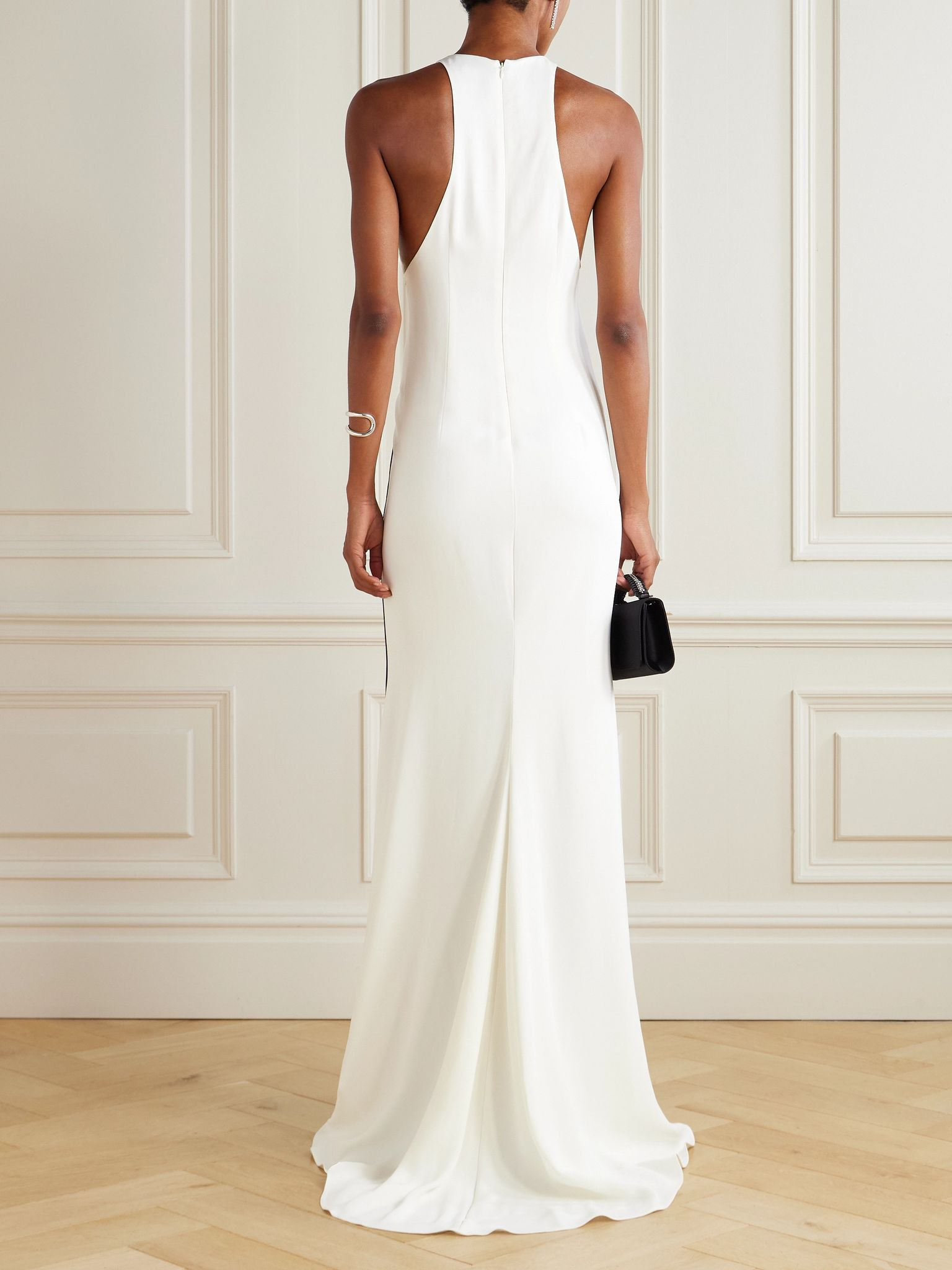 Miracle organza-trimmed two-tone crepe gown Black - 3