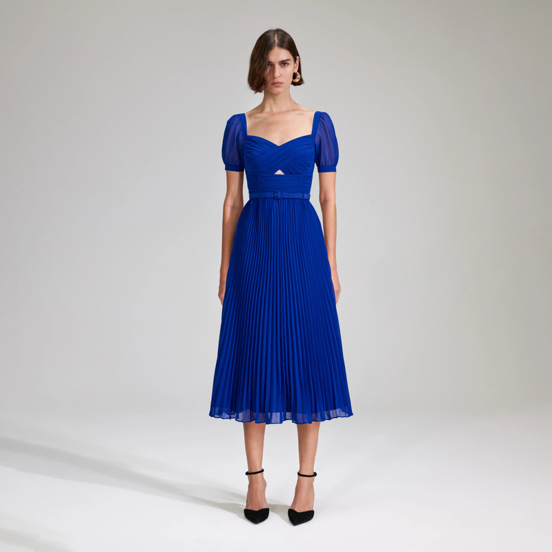 Cobalt Chiffon Midi Dress - 1