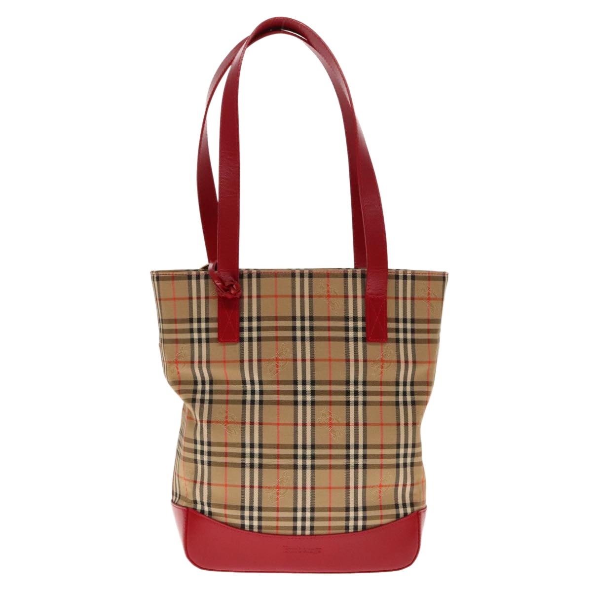 Burberry Nova Check Shoulder Bag Canvas Leather Beige Red Silver - 2