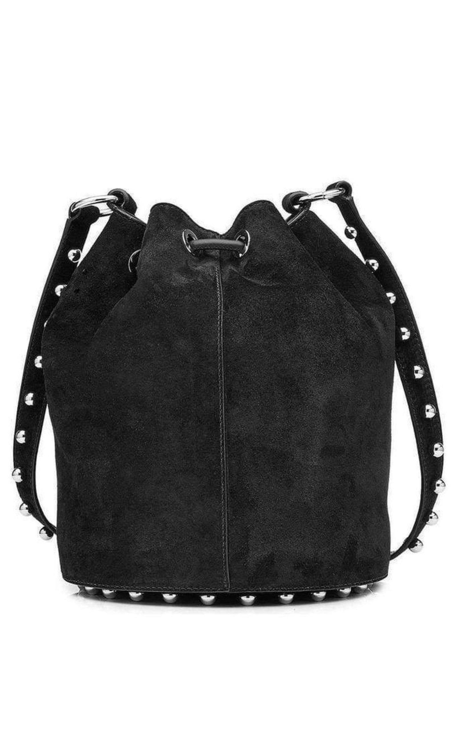 Black Suede Alpha Bucket Bag - 4