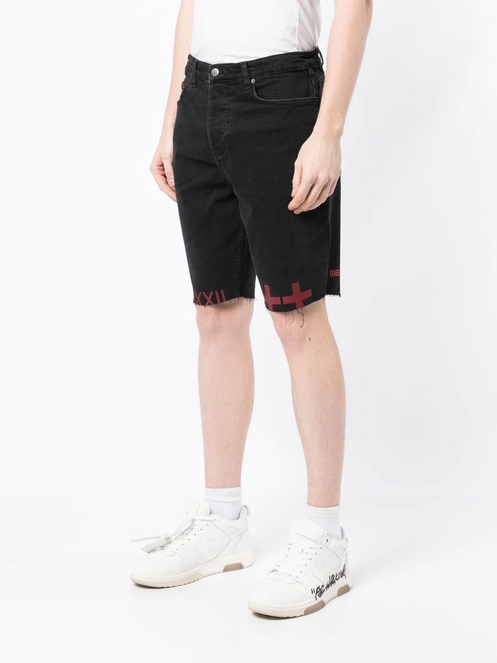 logo numerals denim shorts - 3