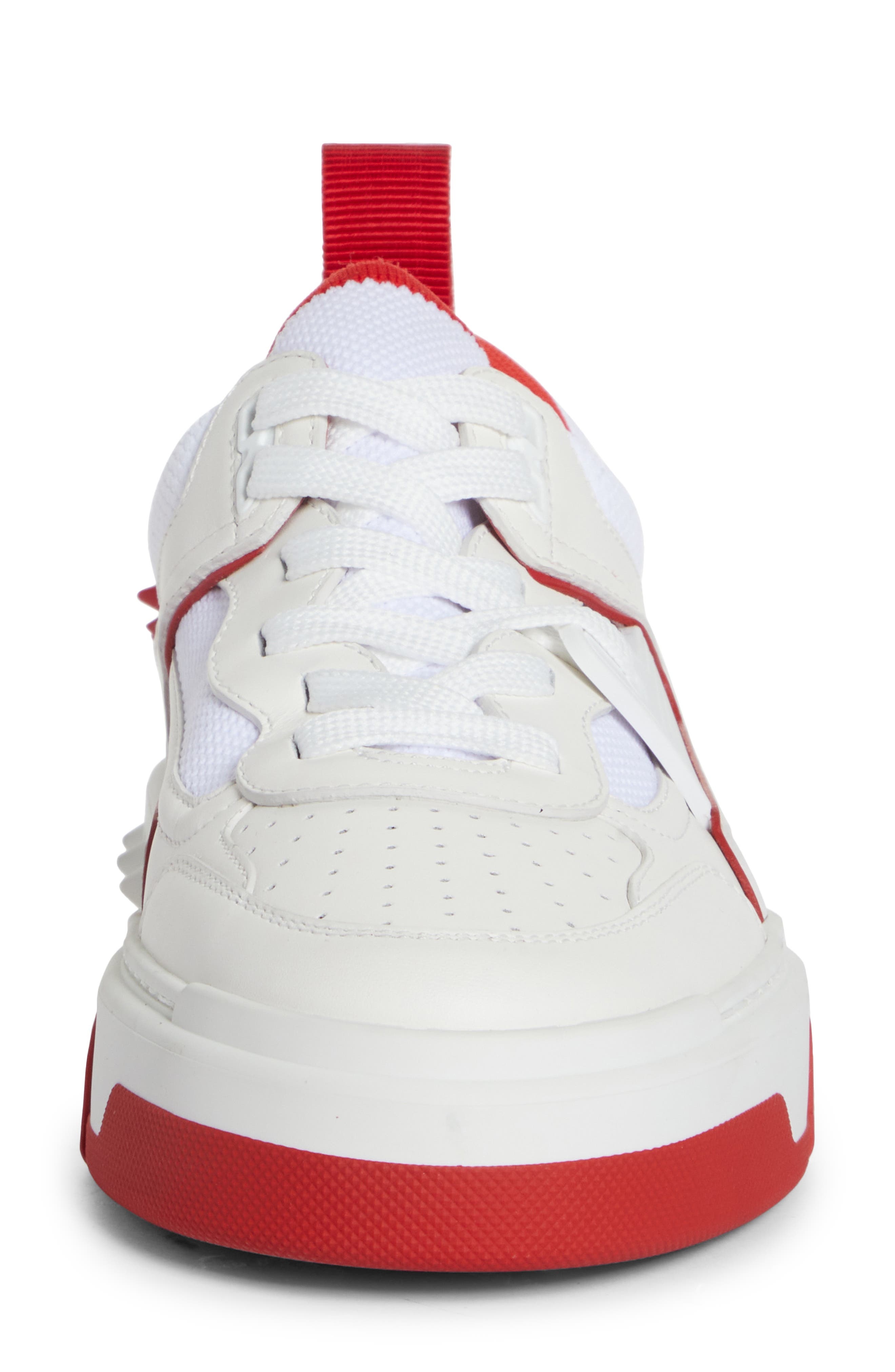 Christian Louboutin Astroloubi Mixed Media Low Top Sneaker in J679 White/Loubi at Nordstrom - 4