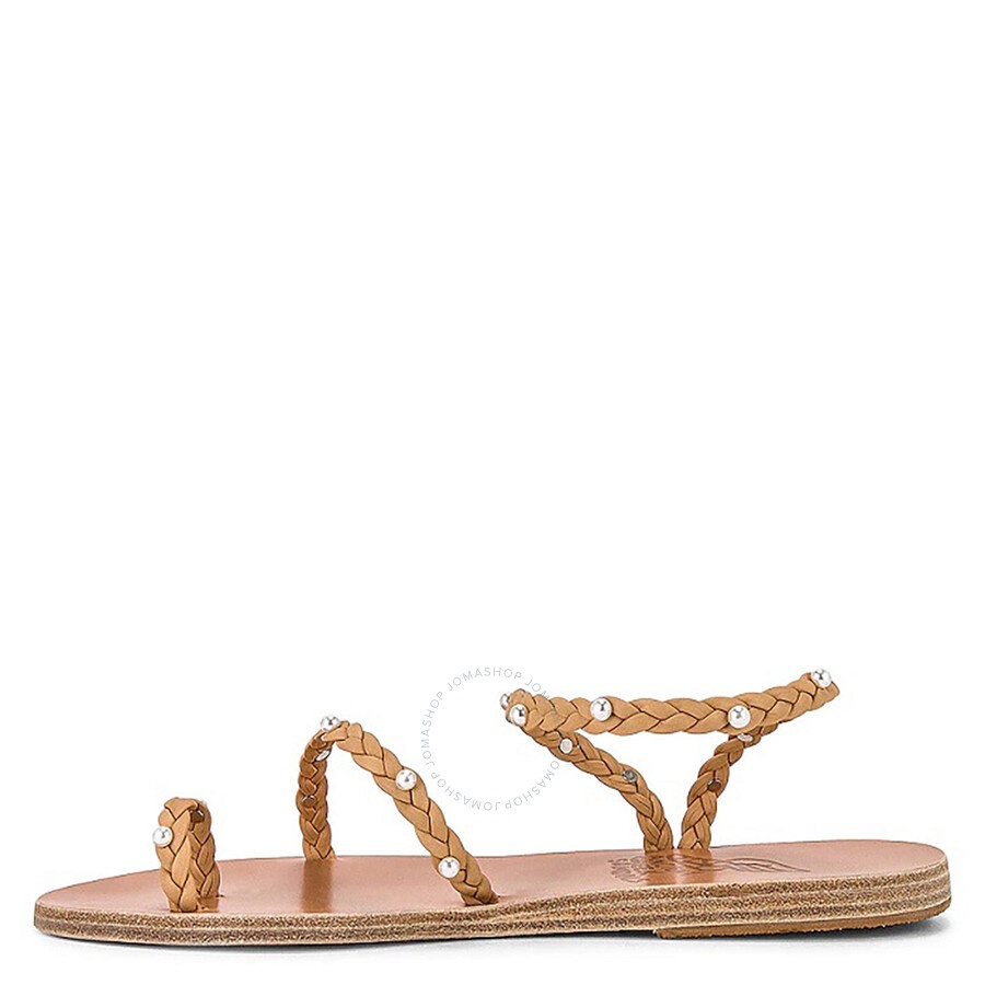 Ancient Greek Sandals Ladies Natural Eleftheria Pearls Flat Sandals - 2