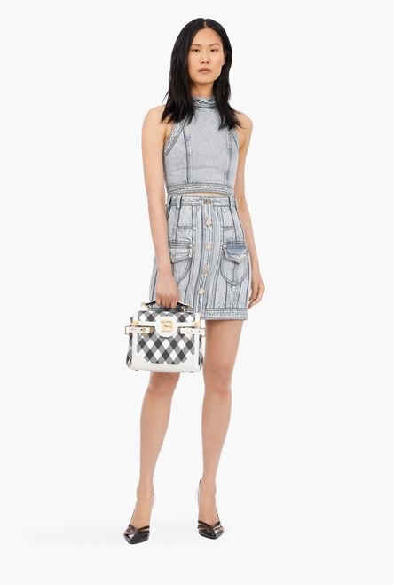 Short blue denim high-waisted skirt - 2