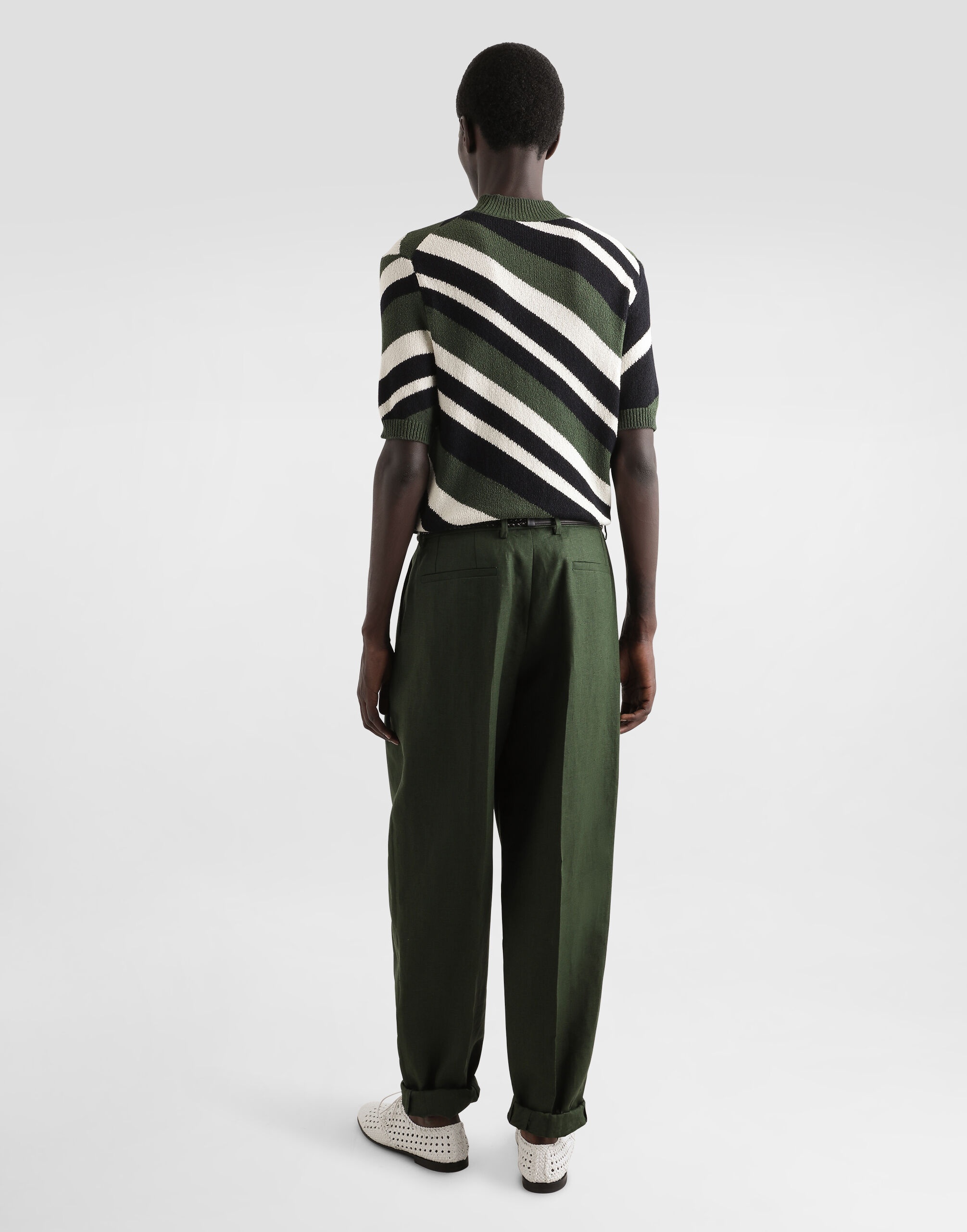 Short-sleeved cotton mock-turtleneck with striped inlay - 3