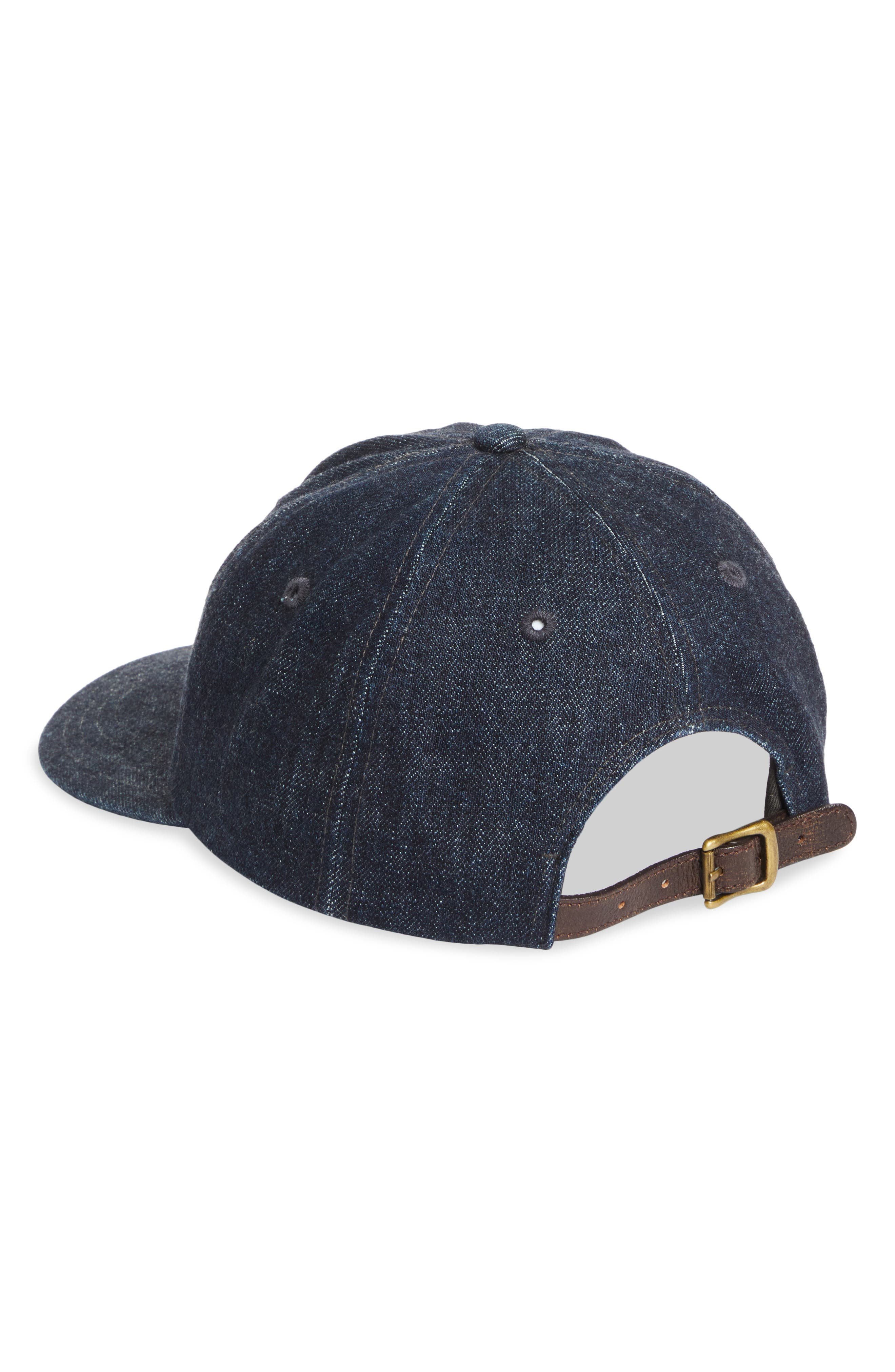 Double RL Sportsman Logo Embroidered Denim & Leather Adjustable Baseball Cap in Rinse at Nordstrom - 2