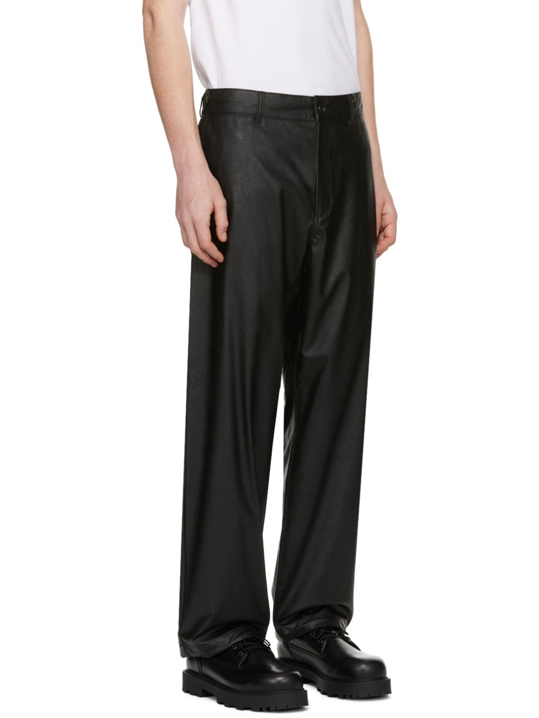 Black Wide Faux-Leather Trousers - 2