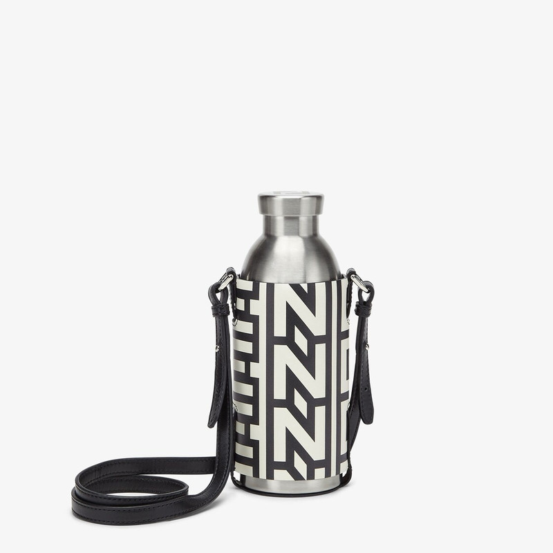 Thermal flask in black brushed steel, with engraved FENDI ROMA lettering and FF branded lid. Cylindr 1