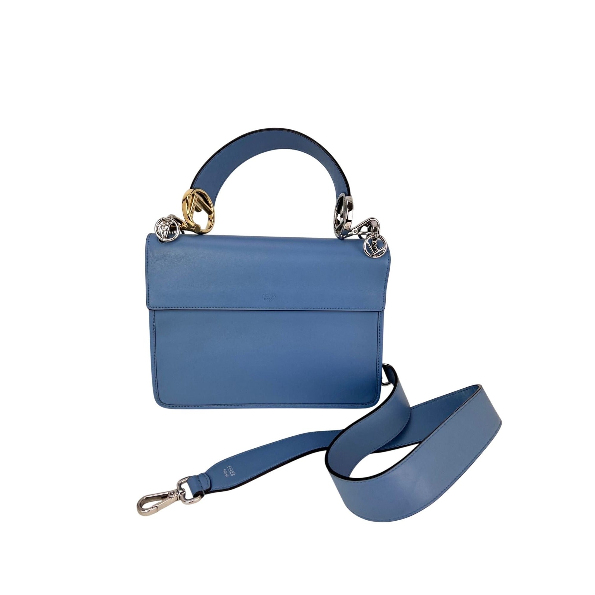 Fendi F Kan 1 Medium Blue Leather Shoulder Hand Bag - 2