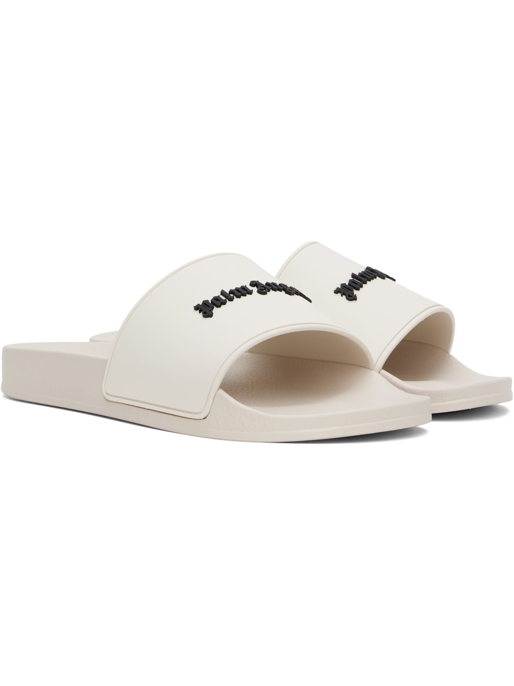 Beige Logo Pool Slides - 4