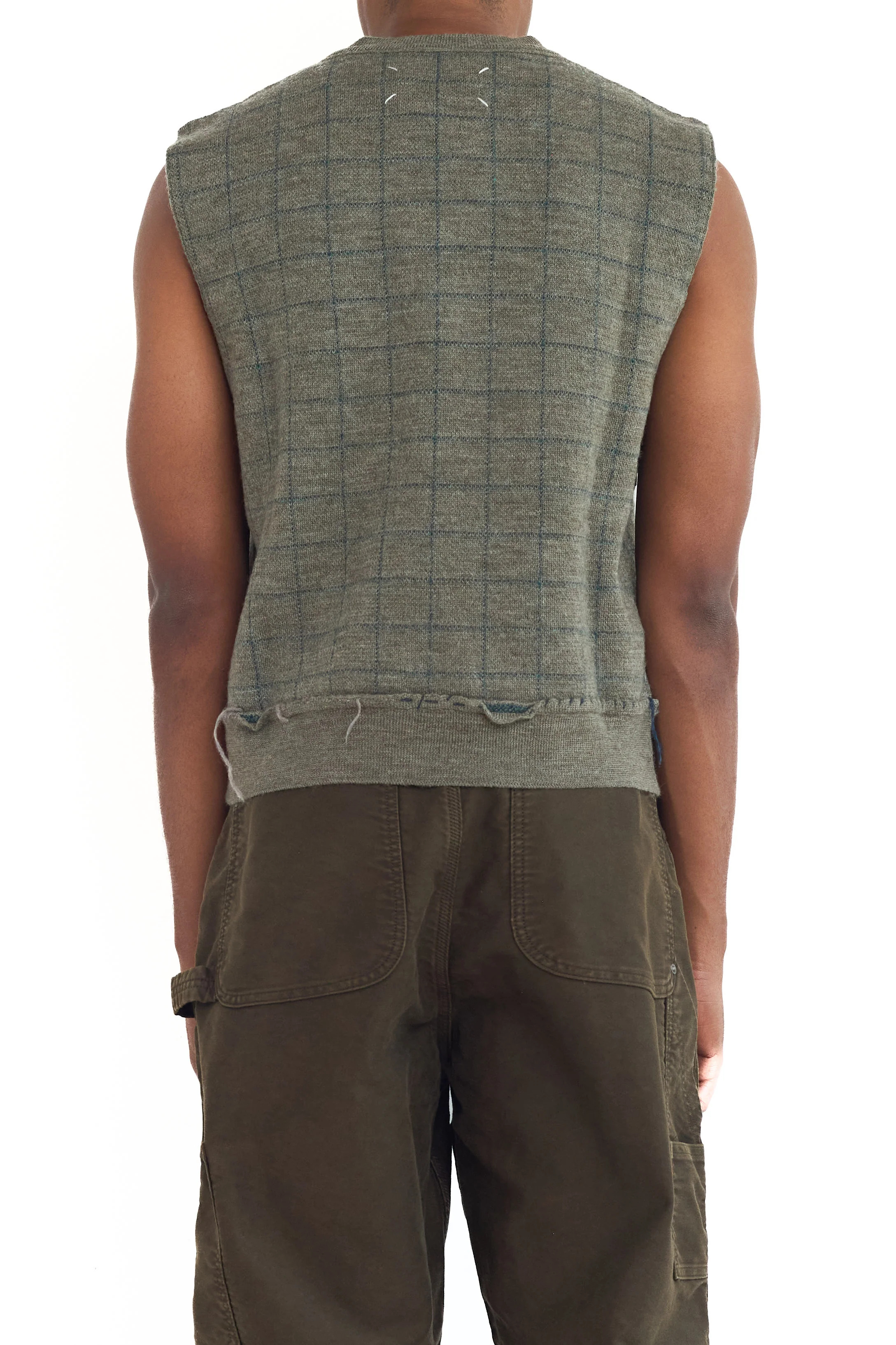 Maison Margiela Check Sleeveless V-Neck Vest Military Green - 5