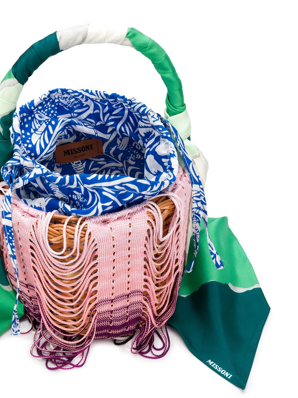 scarf-detail straw bucket bag - 5