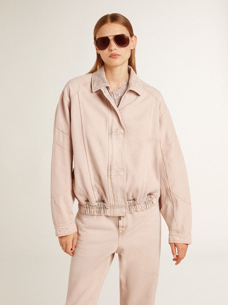 Golden Goose Women's pink dyed denim bomber jacket outlook