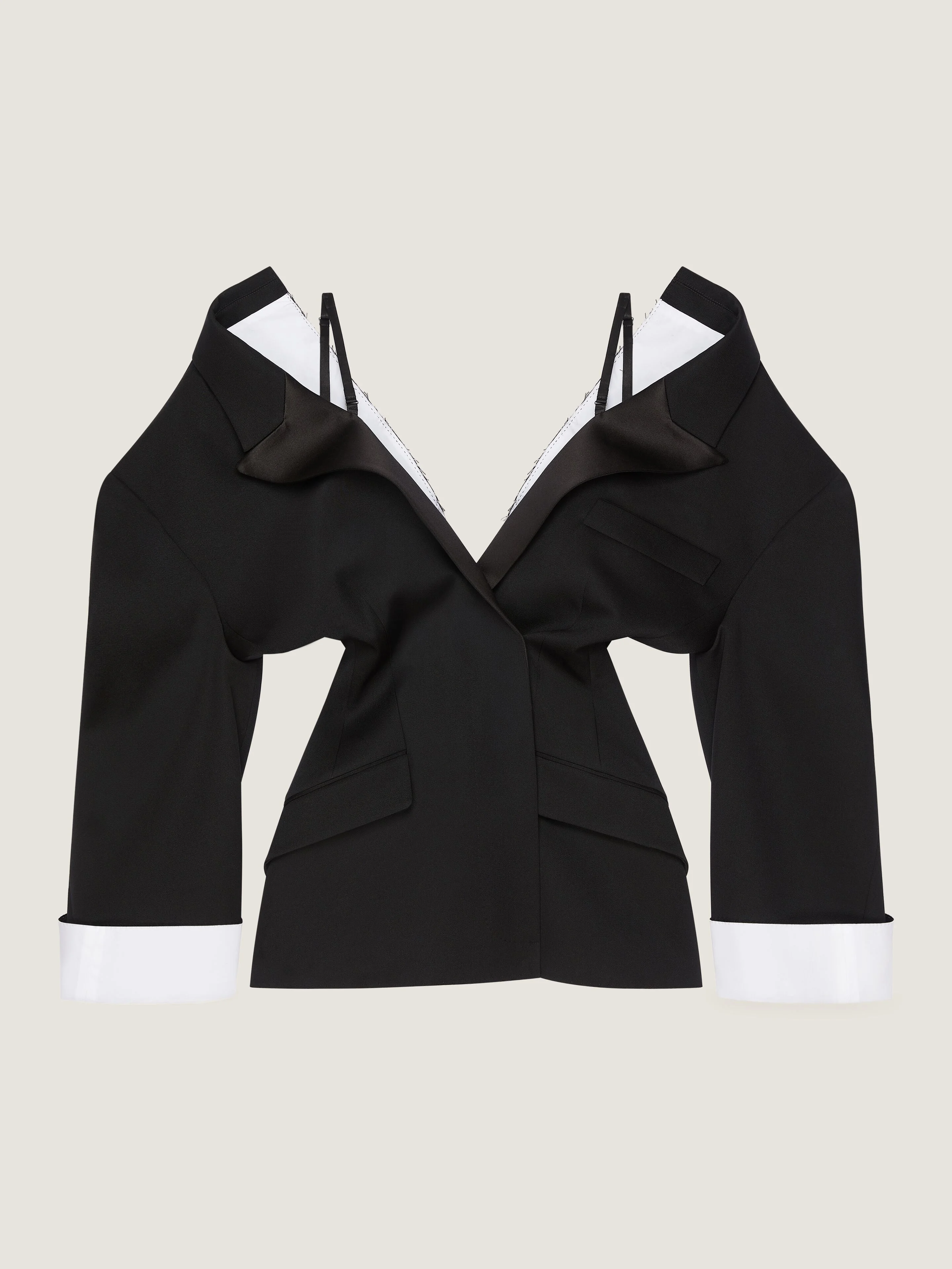 SINGLE-BREASTED SLASHED JACKET IN WOOL GRAIN DE POUDRE - 1