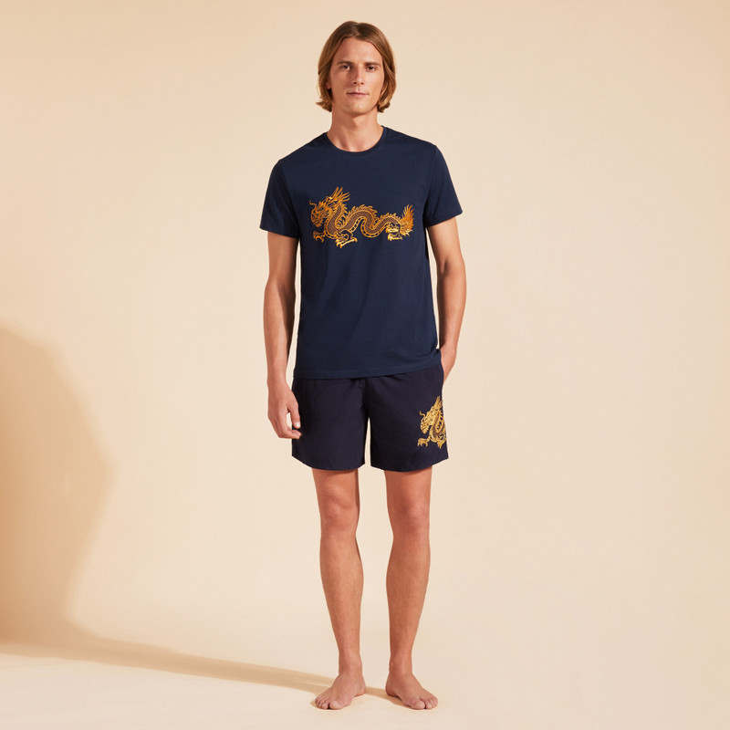 Vilebrequin Men Cotton T-Shirt Embroidered The year of the Dragon outlook