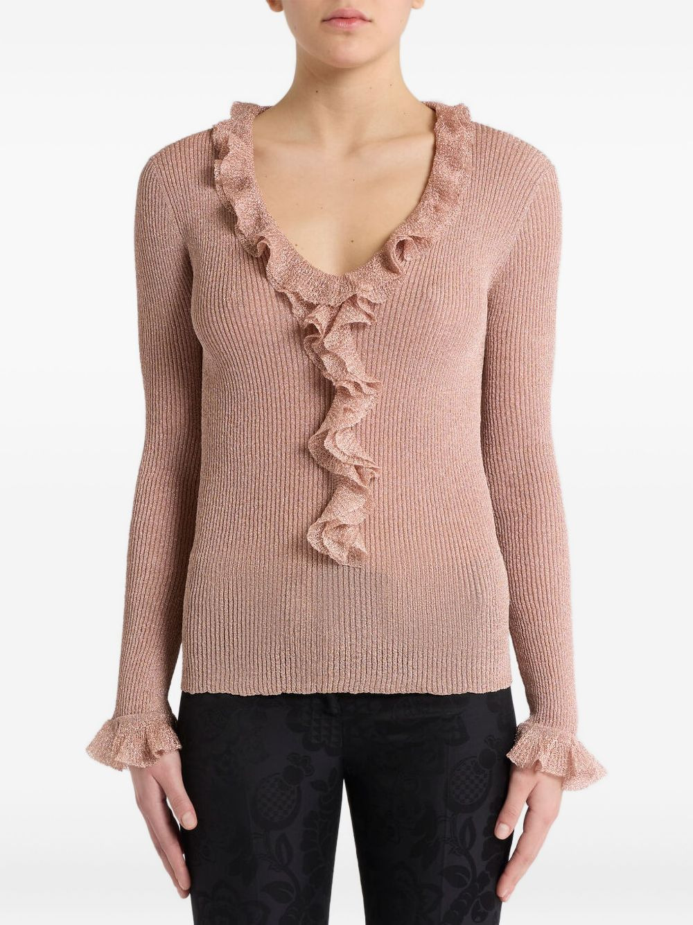lurex-detail ruffled blouse - 1