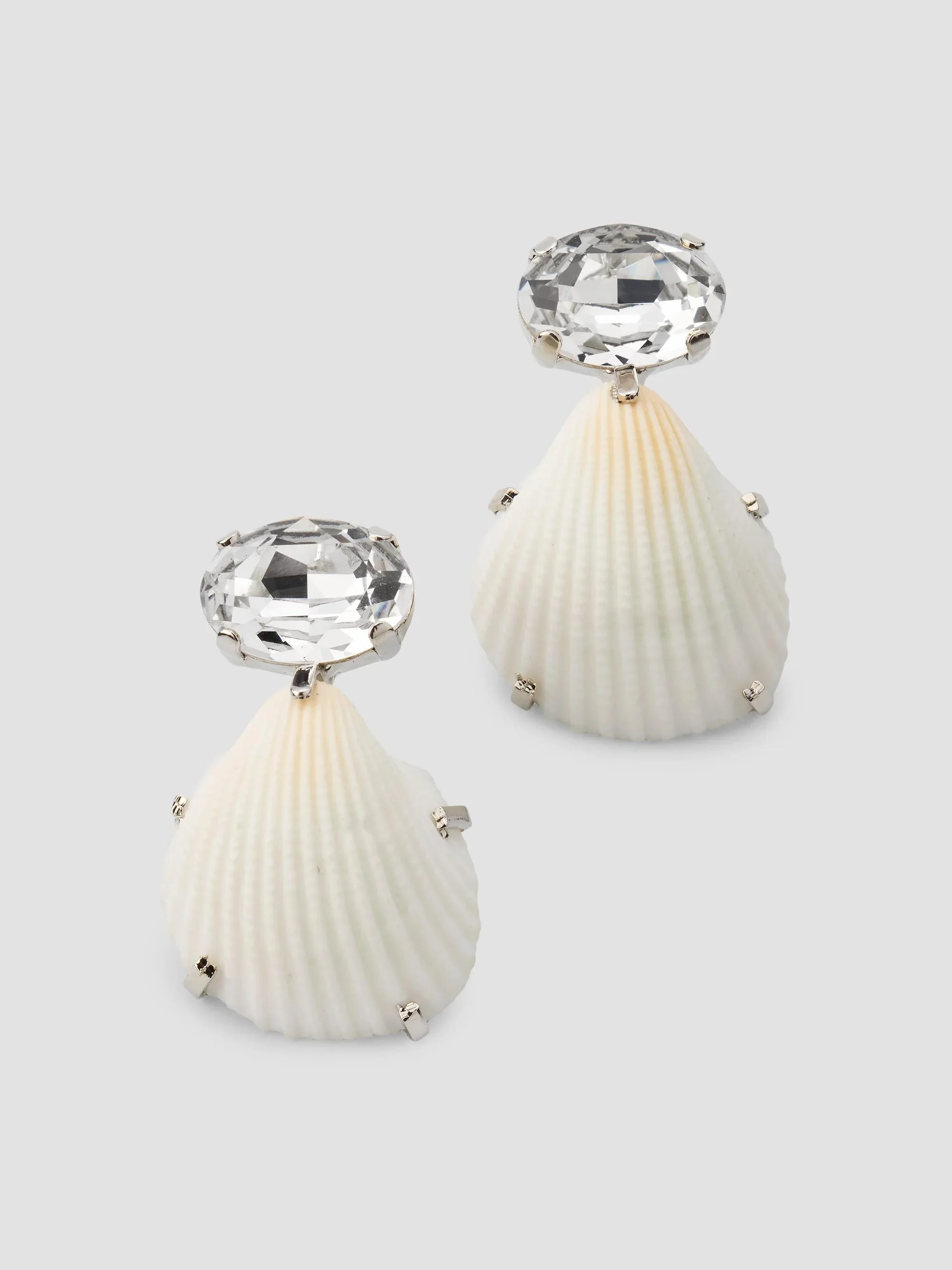 Women's Kauai Silvertone, Clamshell & Austrian Crystal Drop Earrings - Dove - 1