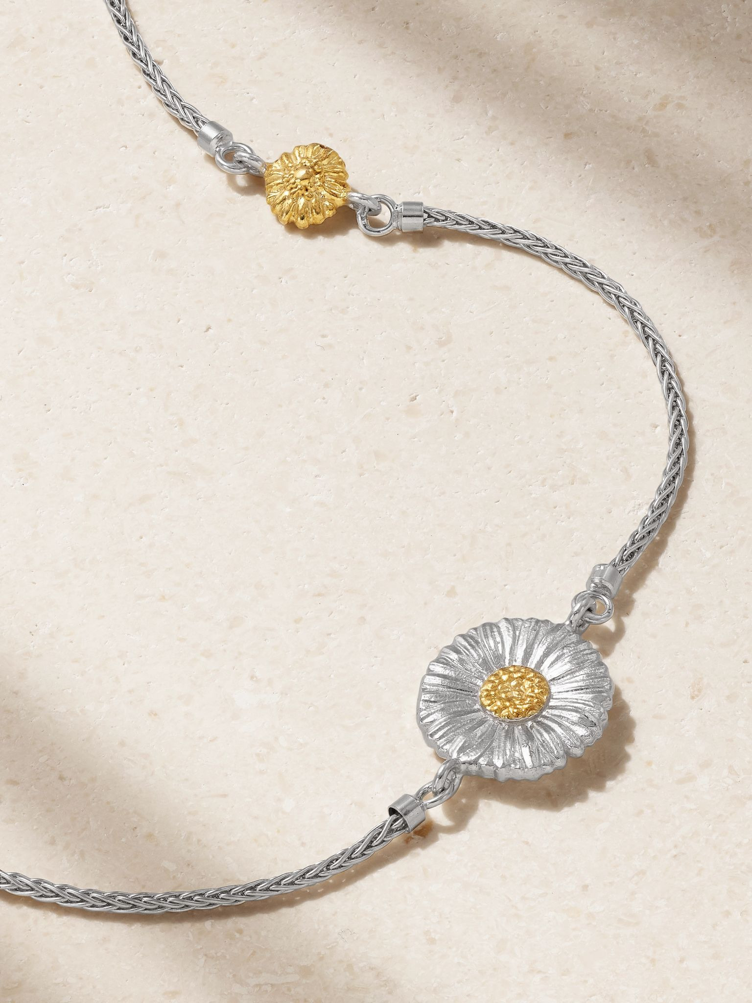 Blossoms rhodium-plated sterling silver and gold vermeil diamond necklace Silver - 4