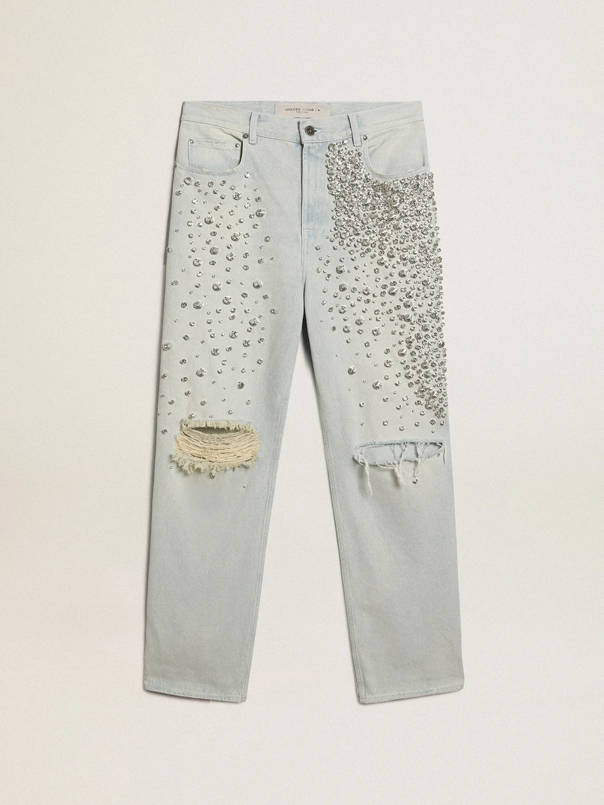 Women's bleached jeans with cabochon crystals - 1