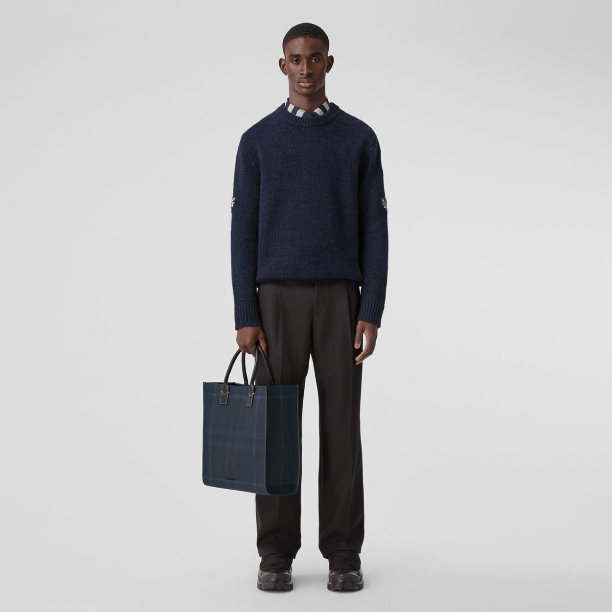 Exaggerated Check and Leather Tote - 6