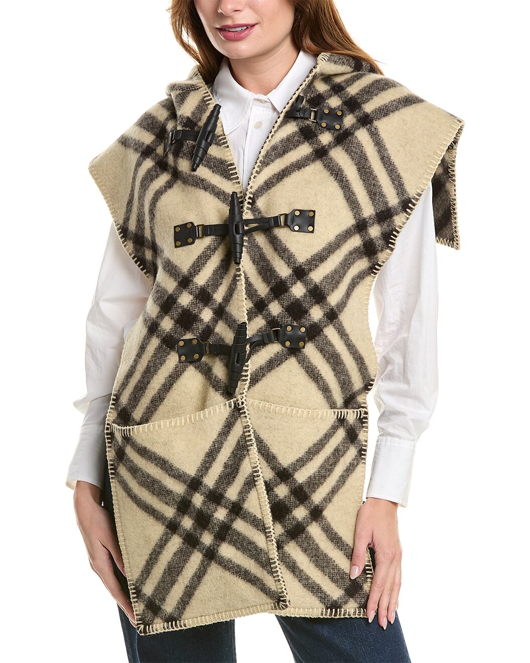Burberry Check Wool & Leather Cape - 1