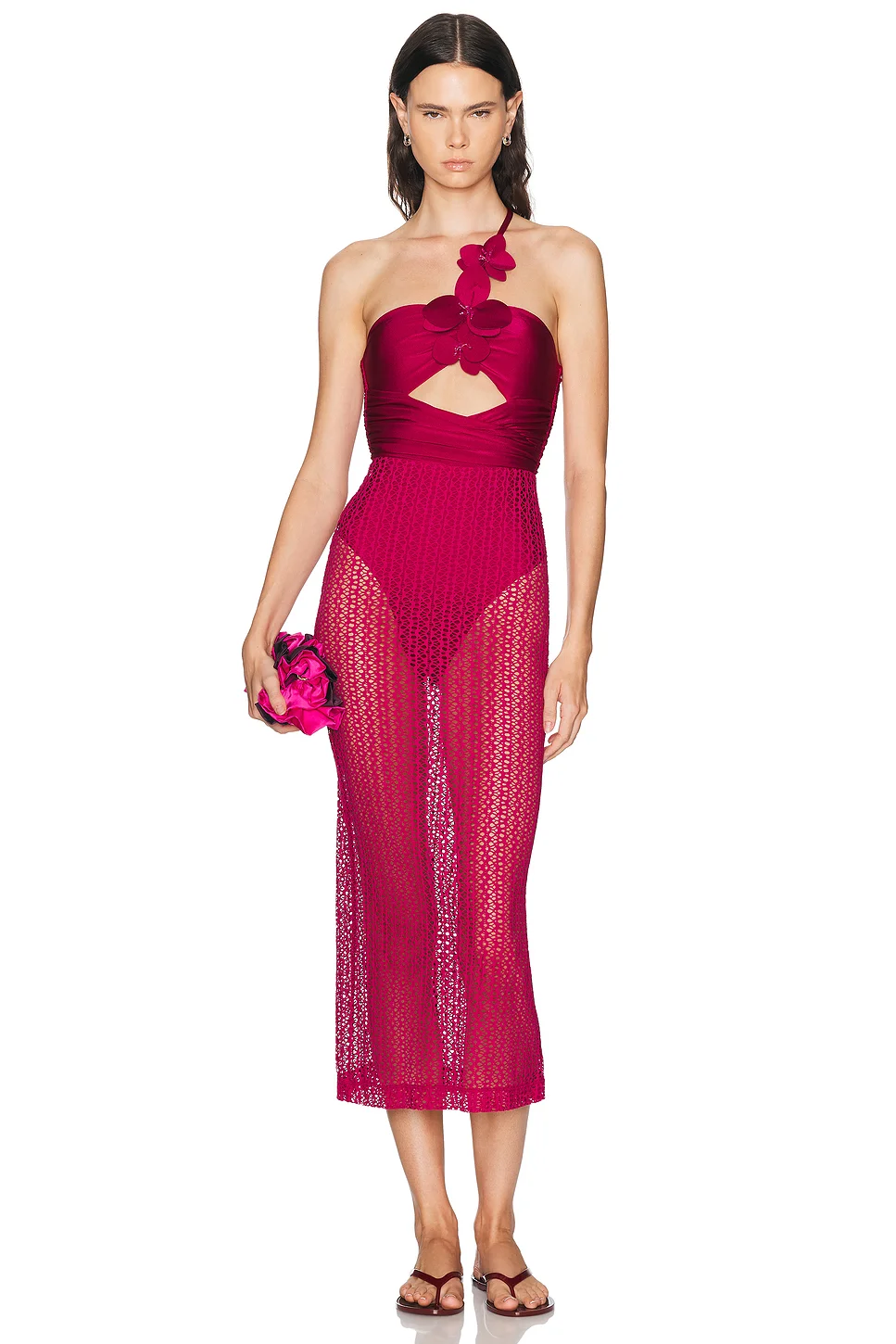 Petal Sheen Flower Applique Beach Dress - 1