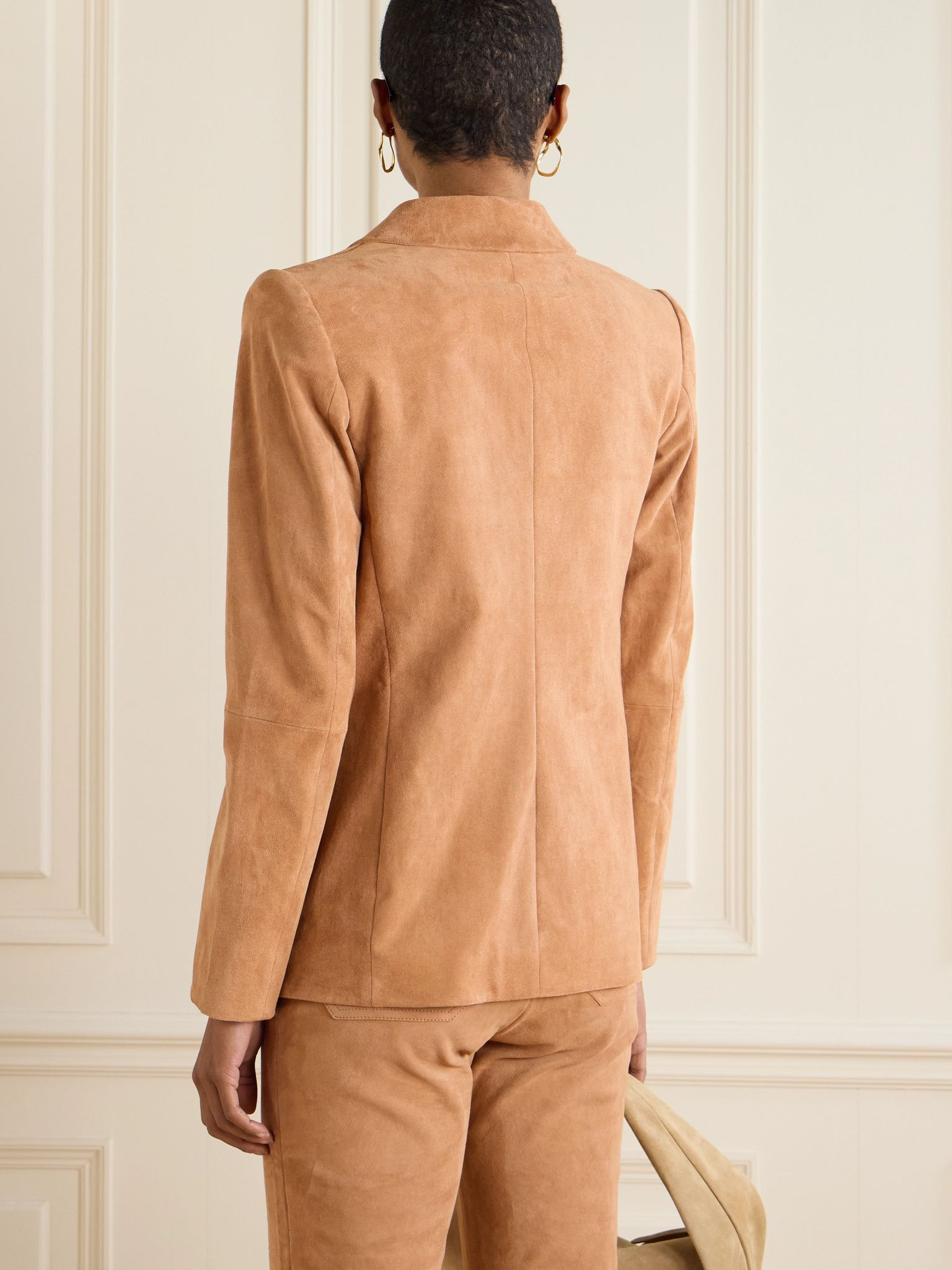 Jones double-breasted suede blazer Tan - 3