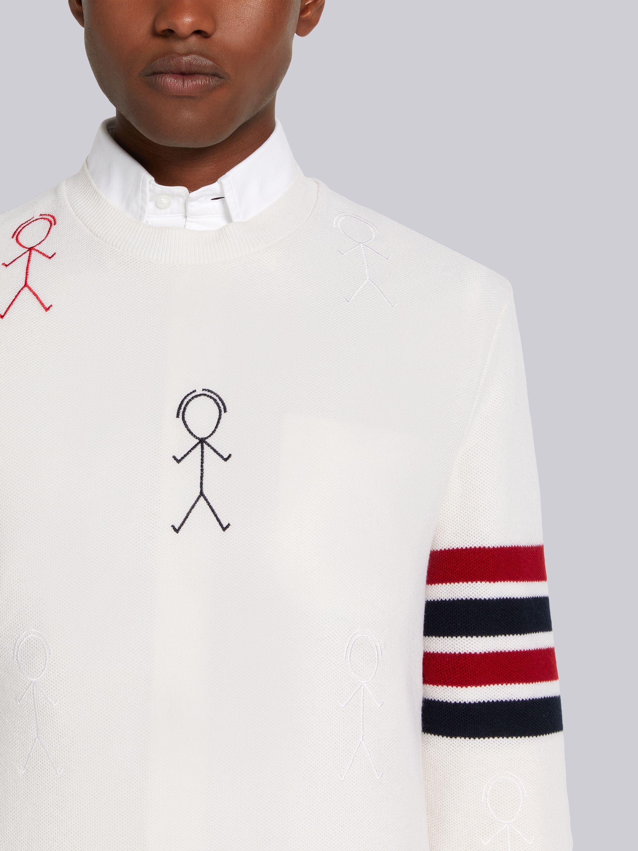 White Cashmere Pique 4-Bar Mr. Thom Half Drop Embroidered Sweatshirt - 5