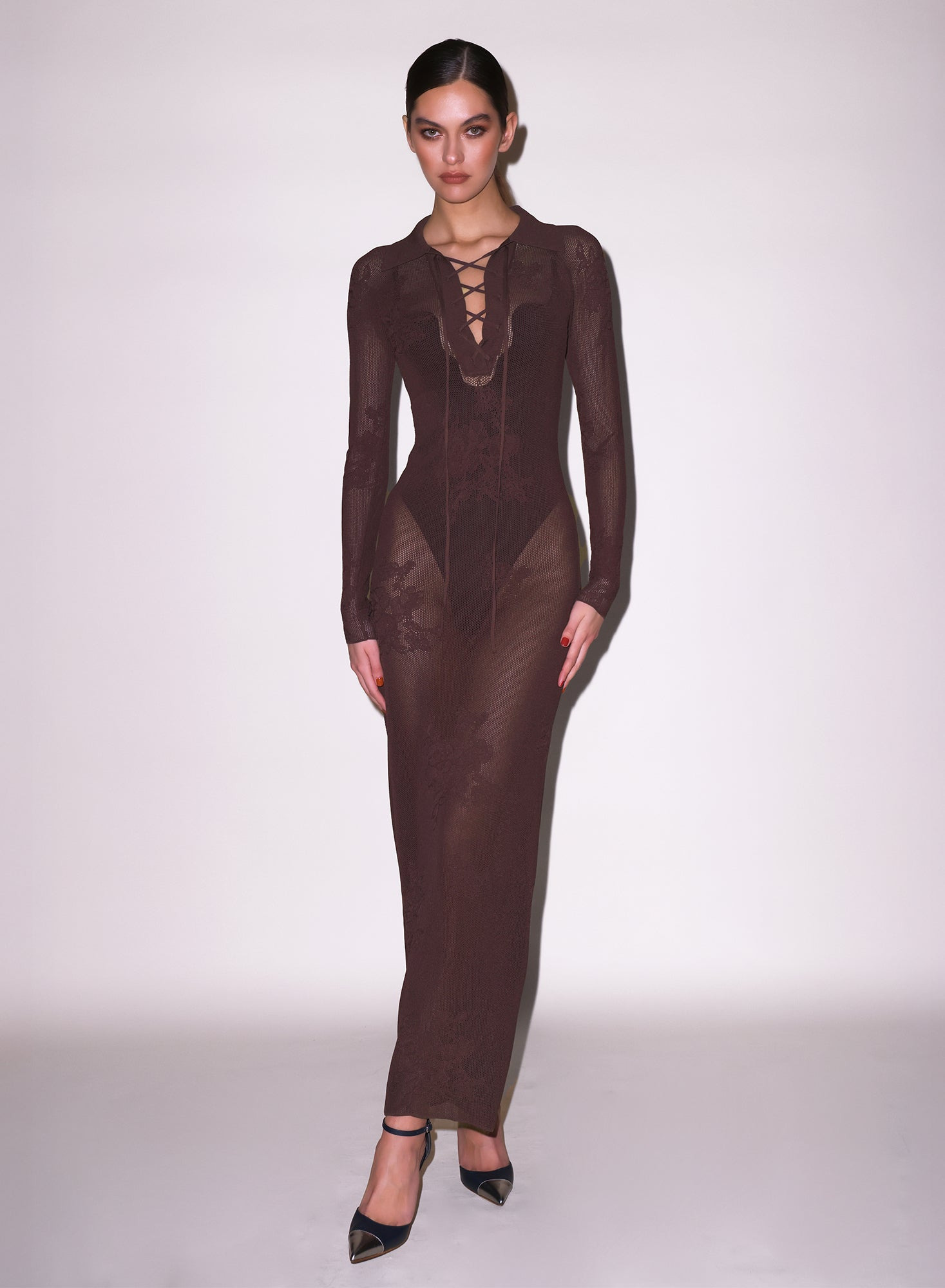 Lace Pointelle Long Sleeve Dress - 3