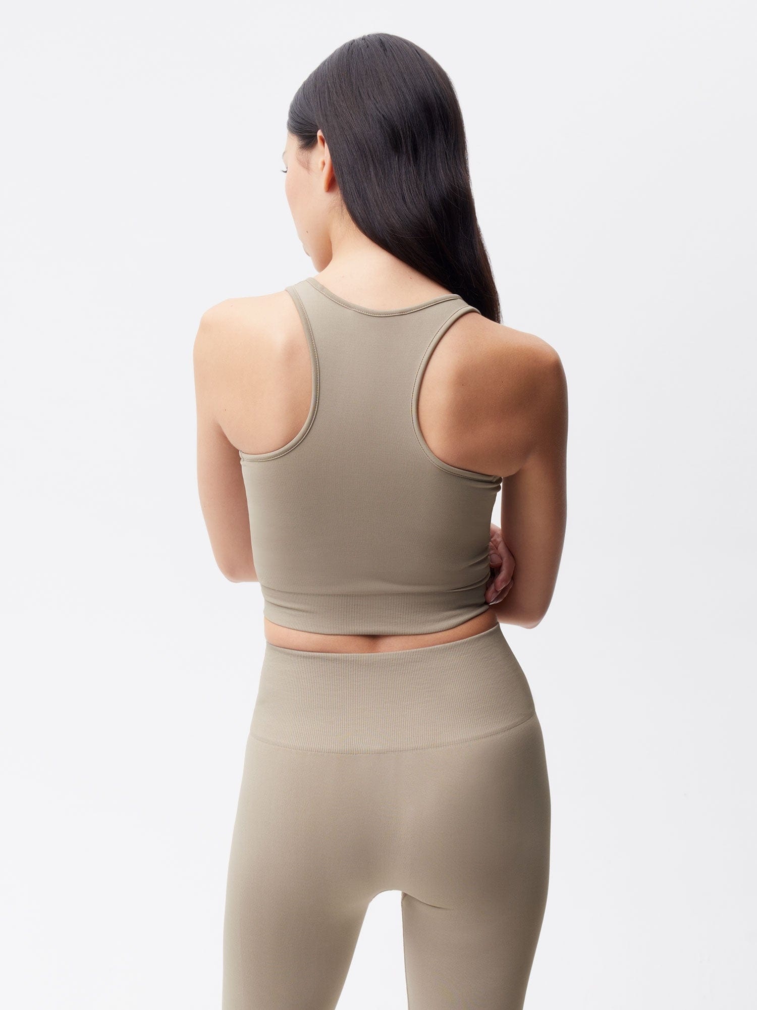 Women's Plant-Stretch Compressive Ribbed Tank Top - Taupe - 3