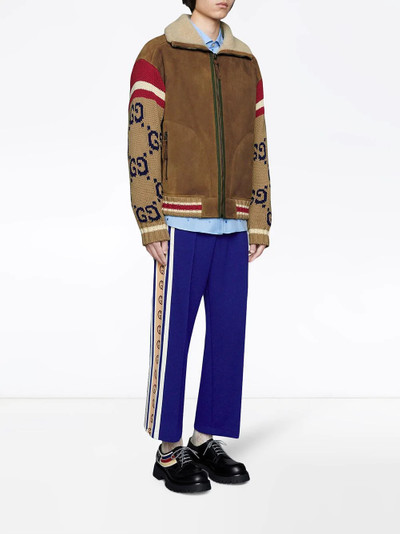 GUCCI knitted sleeve shearling suede jacket outlook