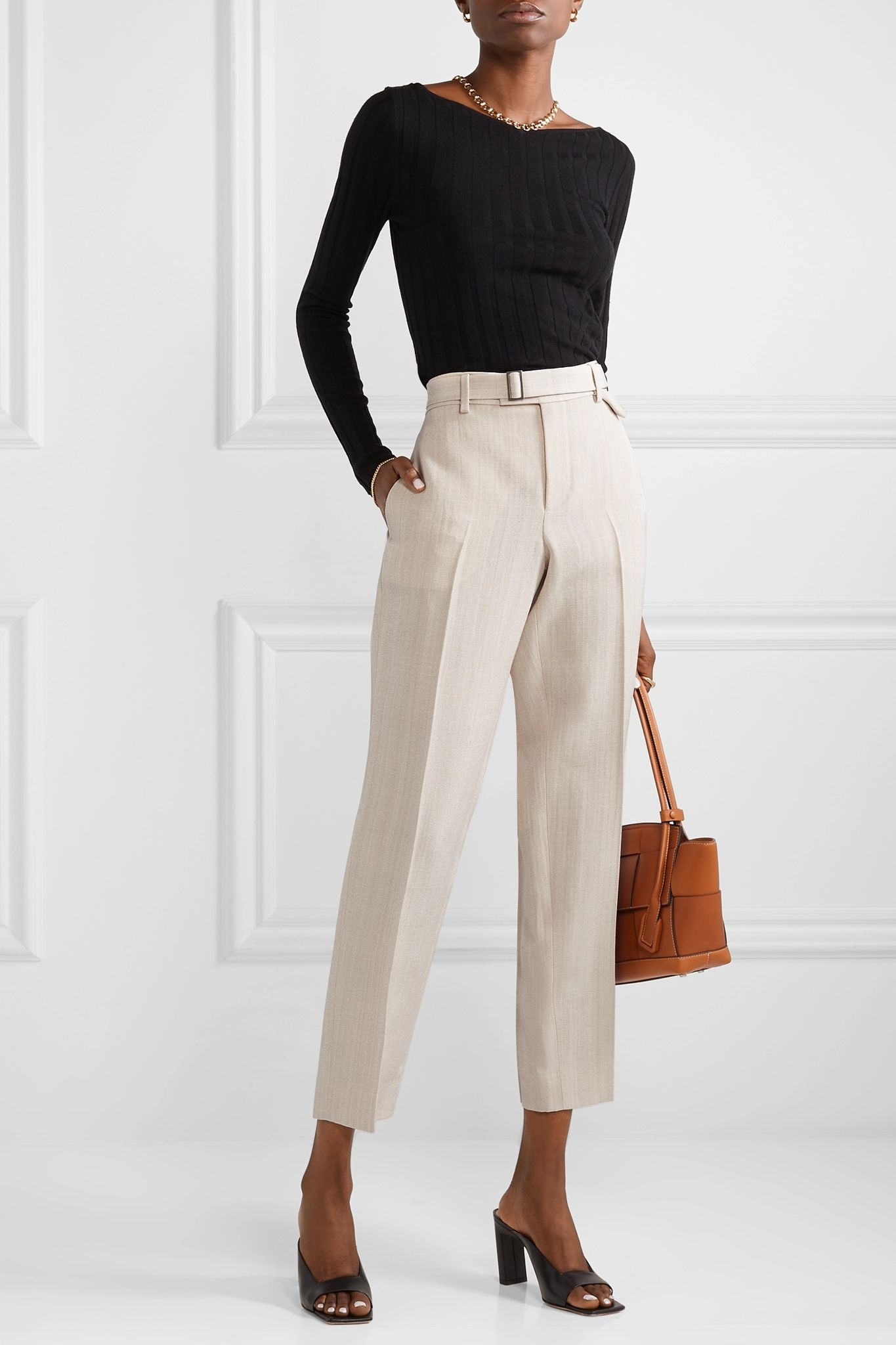 Belted cropped woven straight-leg pants - 2