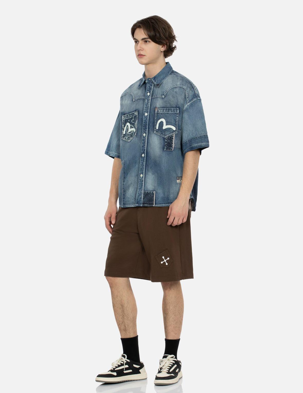 SEAGULL PRINT AND MULTI-PATCHES LOOSE FIT DENIM SHIRT - 3