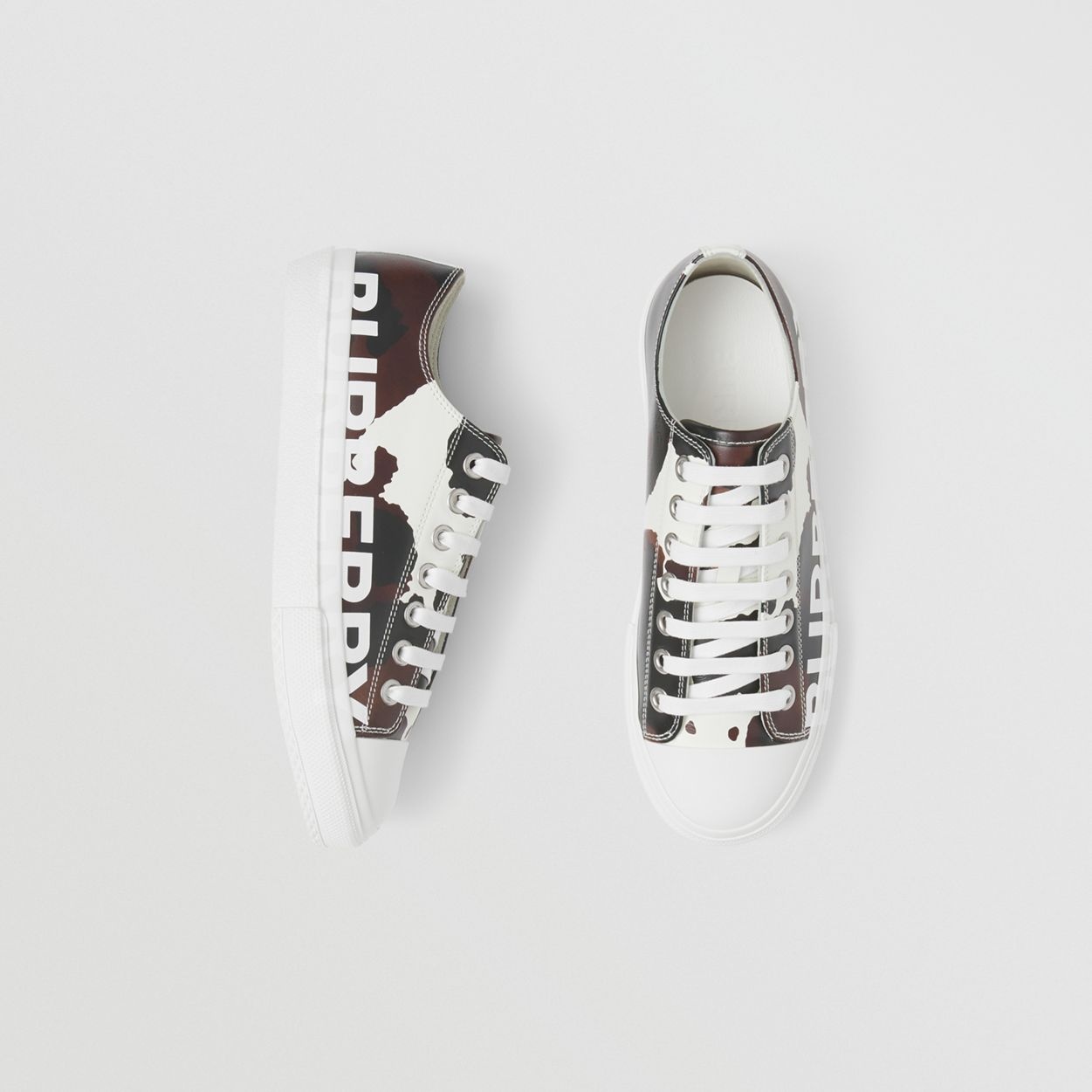 Logo Detail Camouflage Print Leather Sneakers - 2