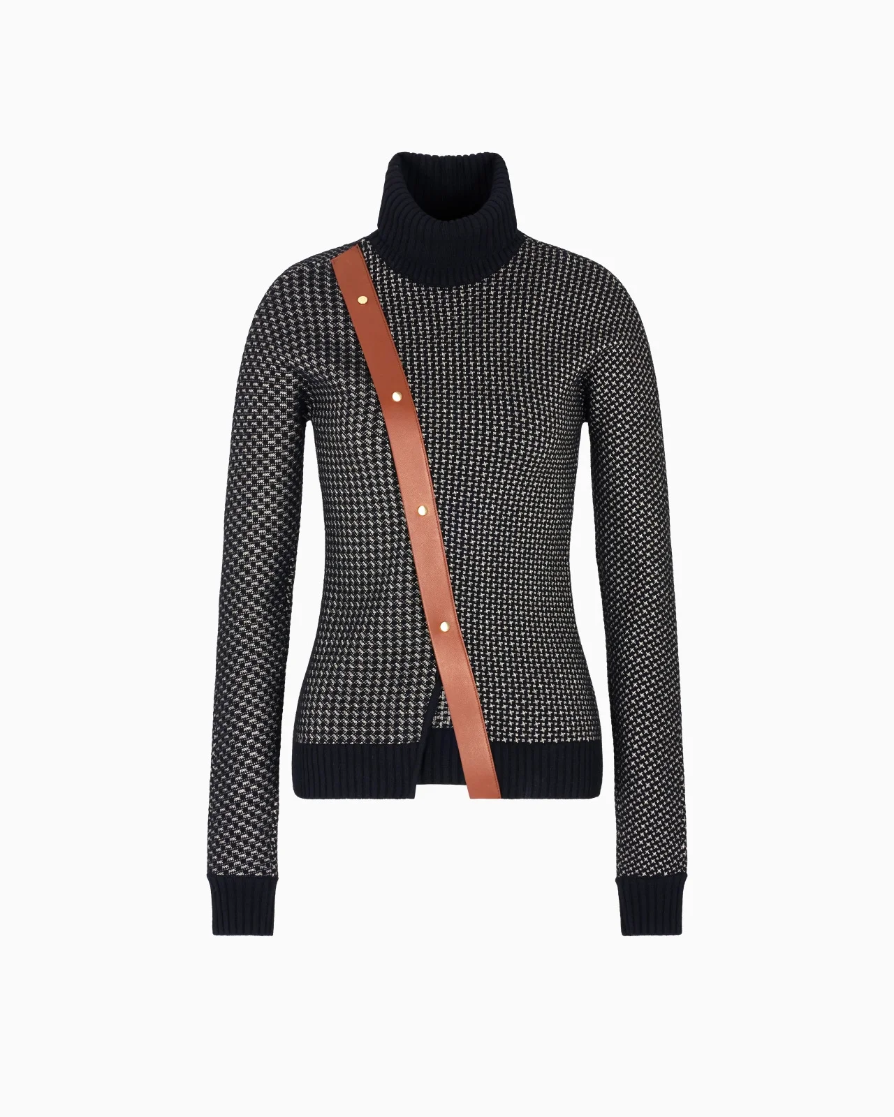 JACQUARD WOOL AND CASHMERE MOCK-NECK JUMPER WITH LEATHER DETAIL - 1