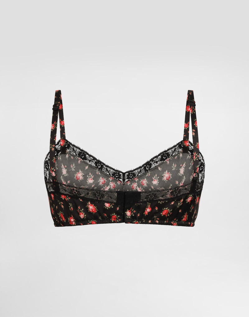 Dolce & Gabbana Small rose-print satin and lace bra outlook