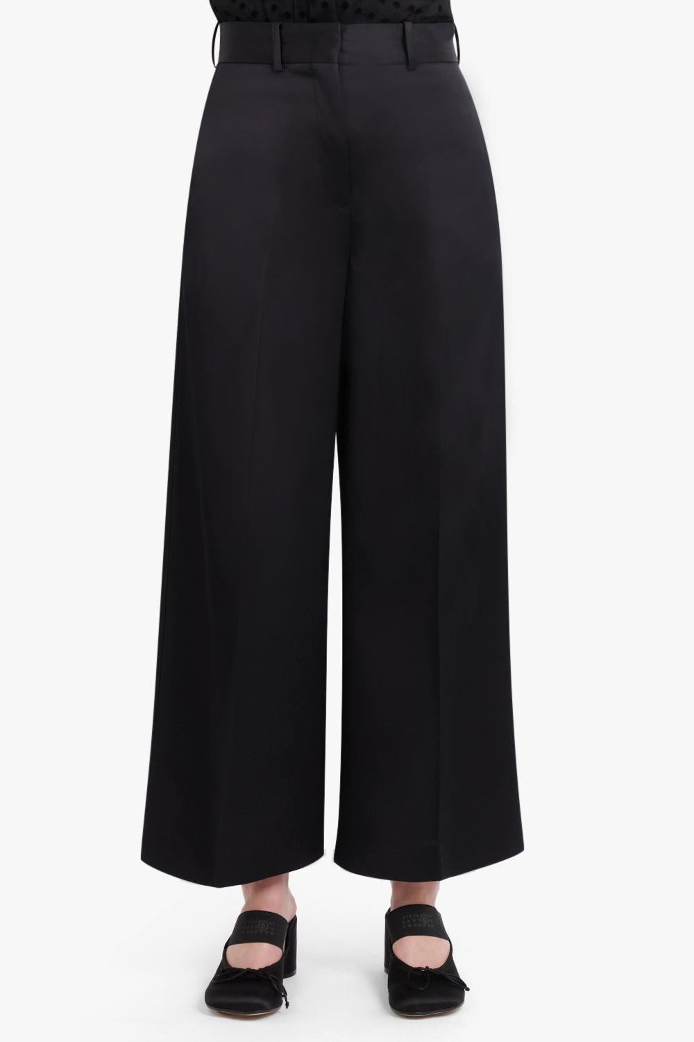 TWILL WIDE LEG TAILORED TROUSERS | BLACK - 3