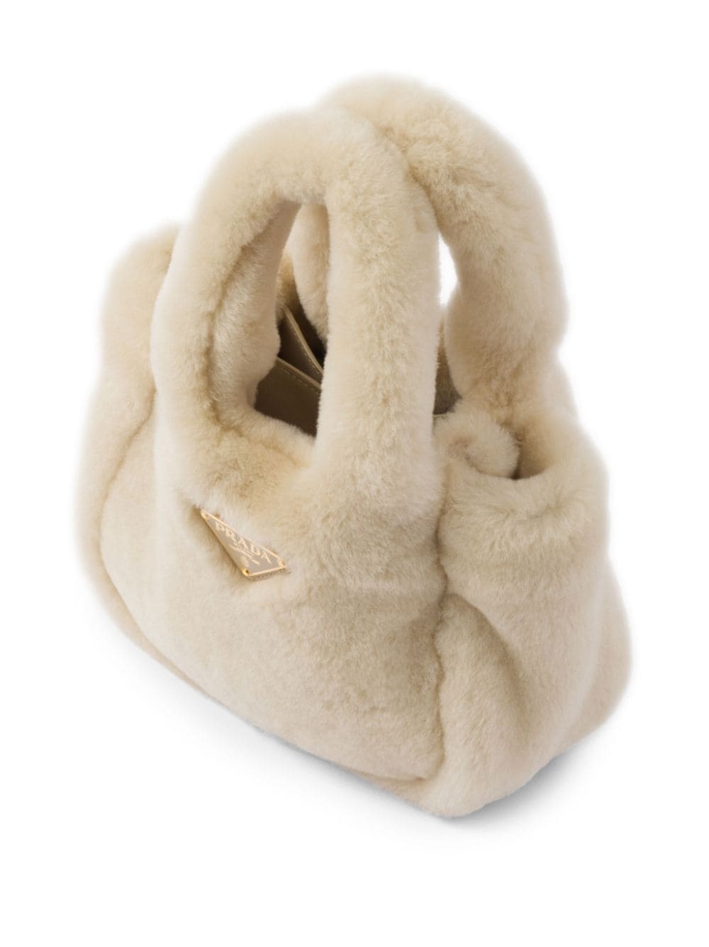 mini triangle-logo shearling tote bag - 4
